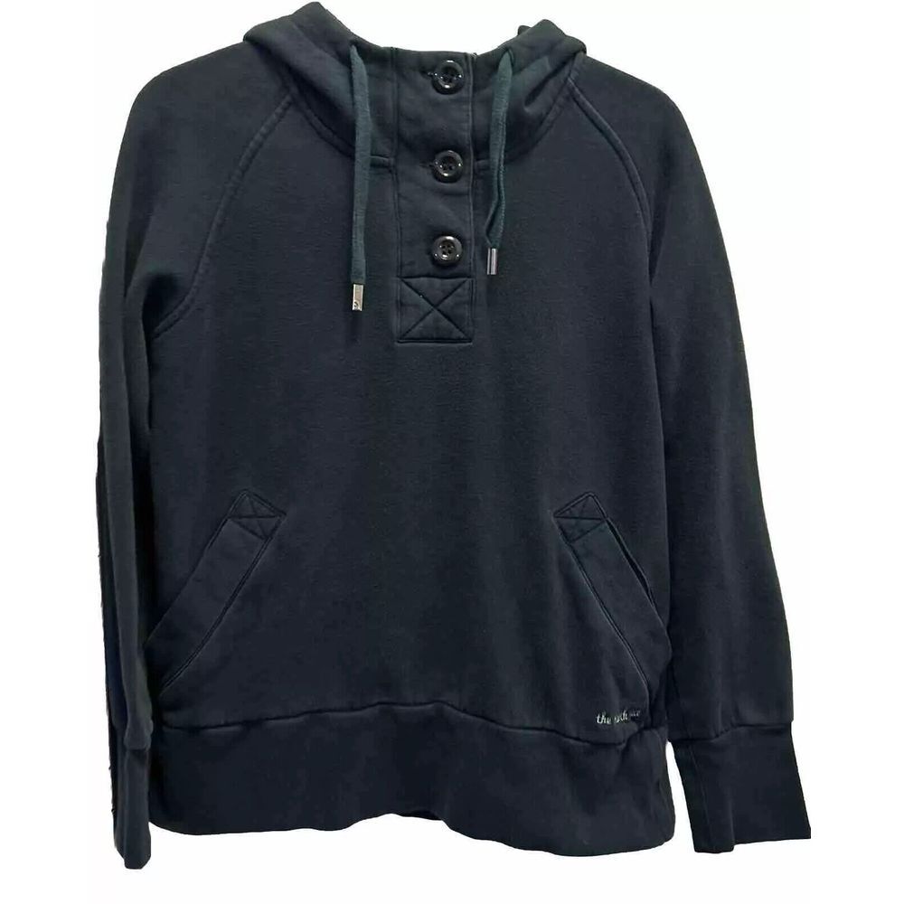 The North Face 1/4 Sweater Womens Medium Big Button Henley Hoodie Pullover Black